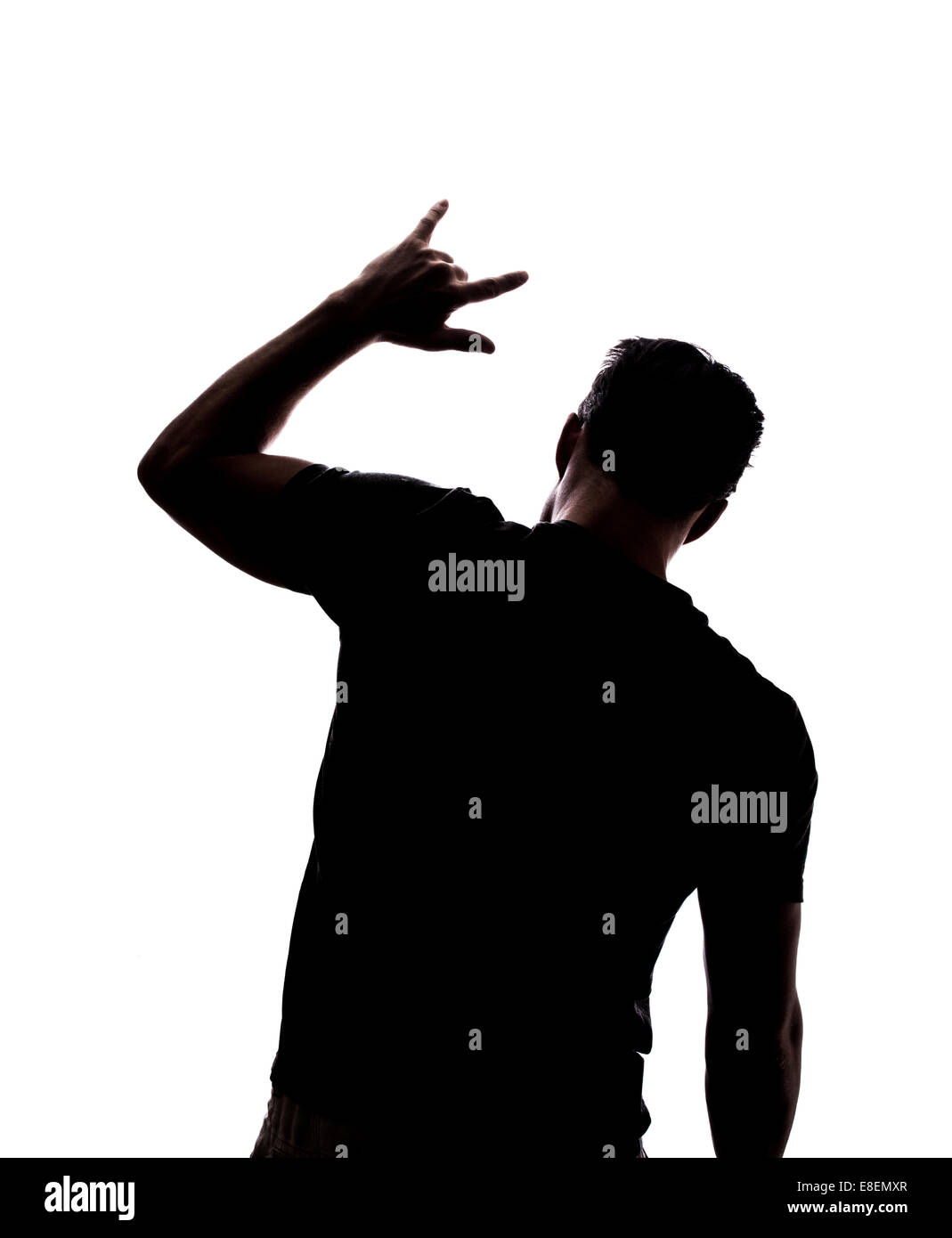 Mann, Schaukeln auf Silhouette isoliert auf weißem Hintergrund Stockfoto