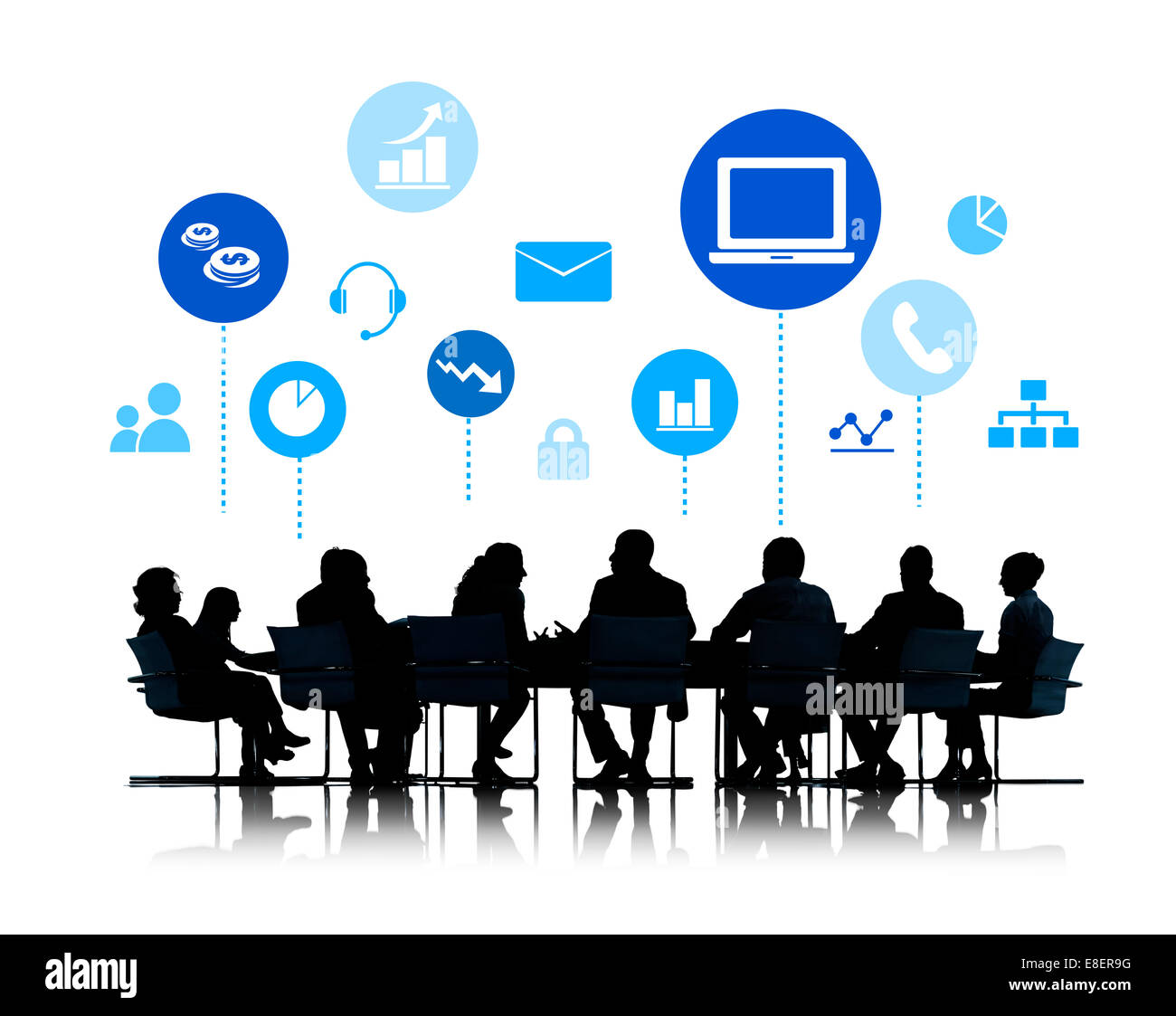 Silhouette des Business-Meeting mit Infografik Stockfoto