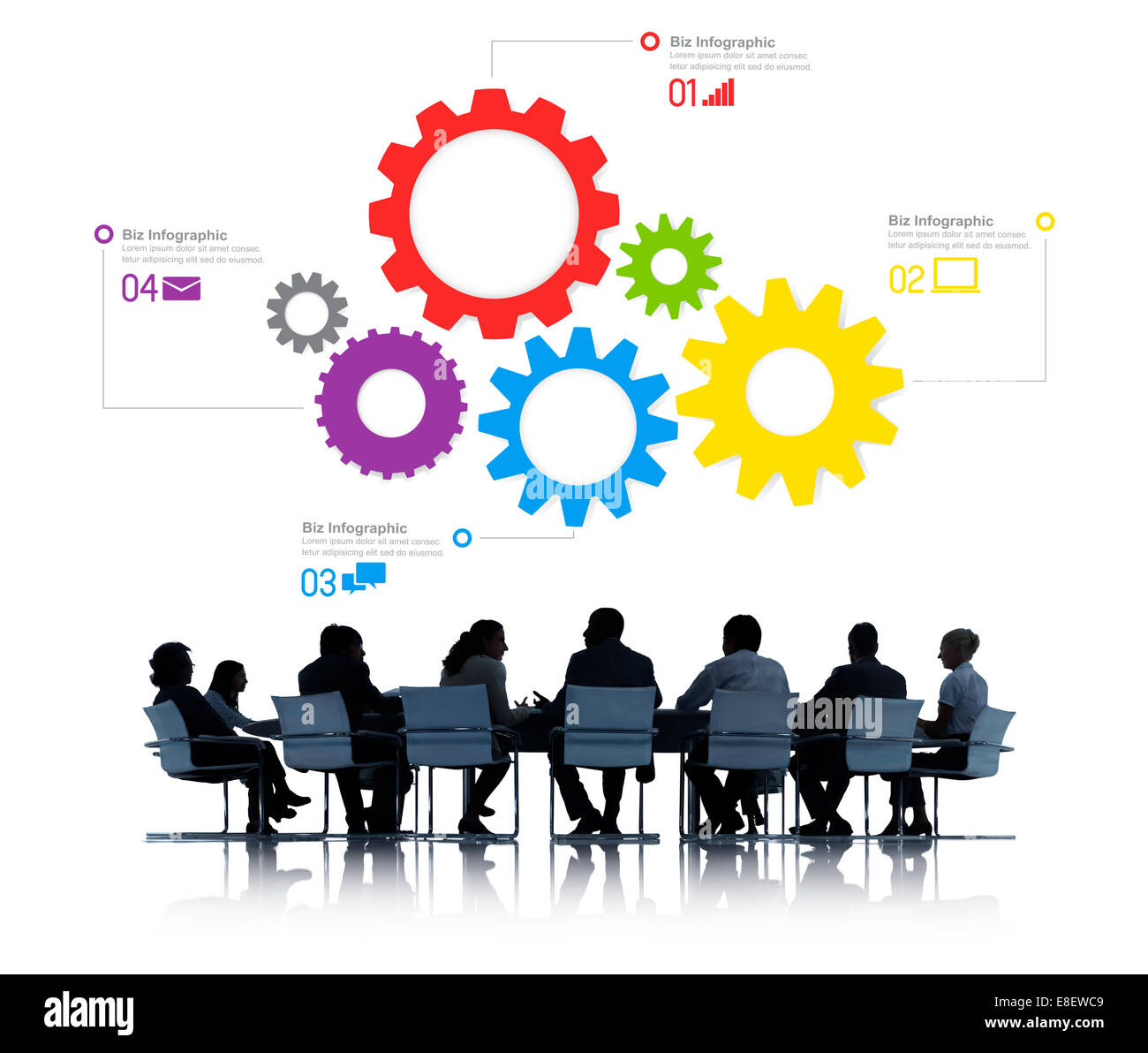 Silhouette der Geschäft Leute treffen Infografik Stockfoto