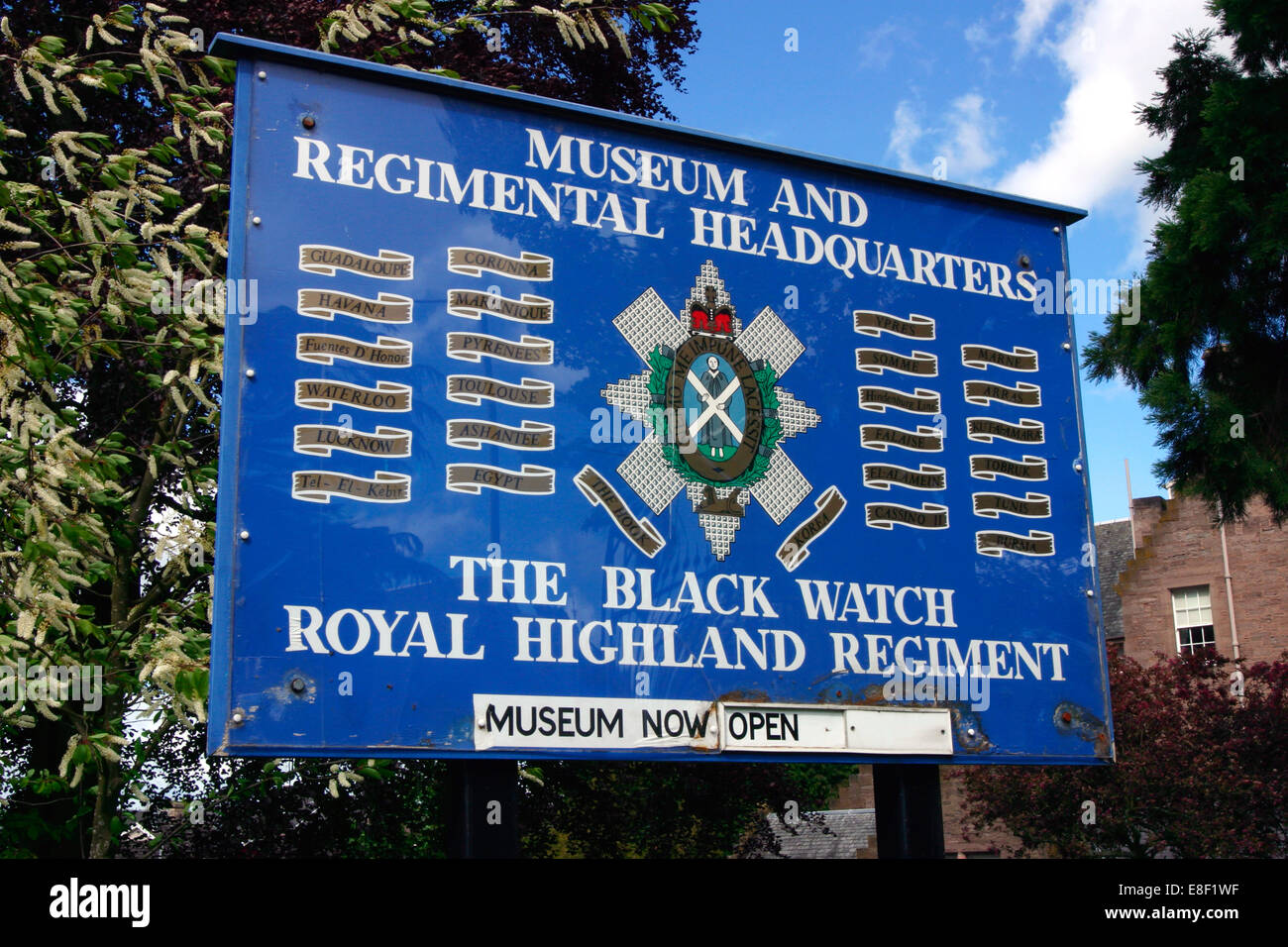 Zeichen, Museum und Sitz der Royal Highland Regiment, Perth, Schottland. Stockfoto