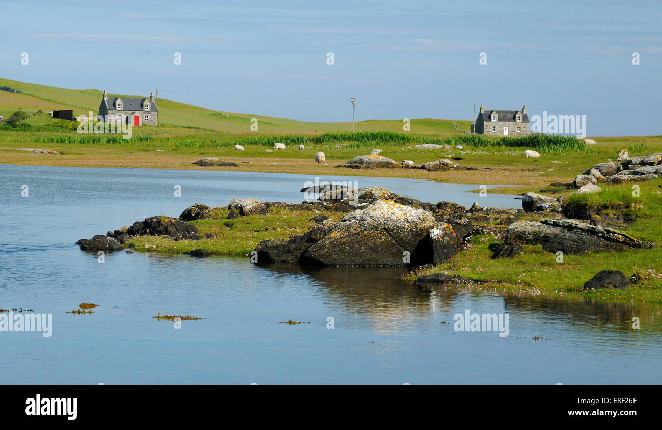 Faoghail eine "Chaolais & Cottages im Newtonferry, Port Nan Long, North Uist, äußeren Hebriden Stockfoto