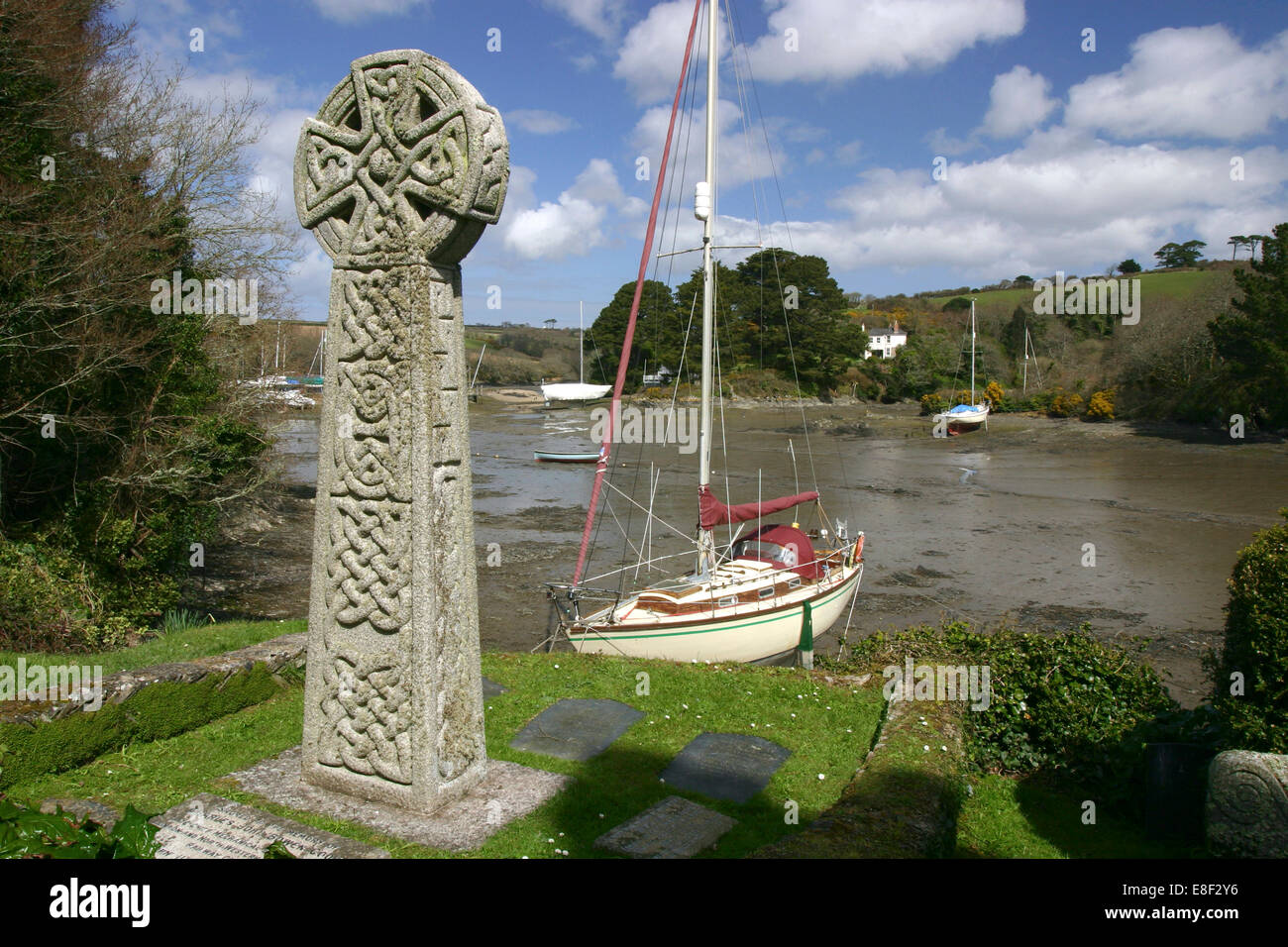 Keltisches Kreuz, St. Just in Roseland, Cornwall. Stockfoto