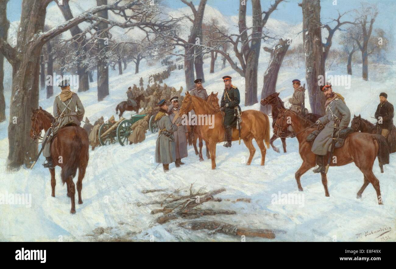 General Graf Iosif Gurko auf dem Balkan. Künstler: Kowalewski, Pawel Osipowitsch (1843-1903) Stockfoto