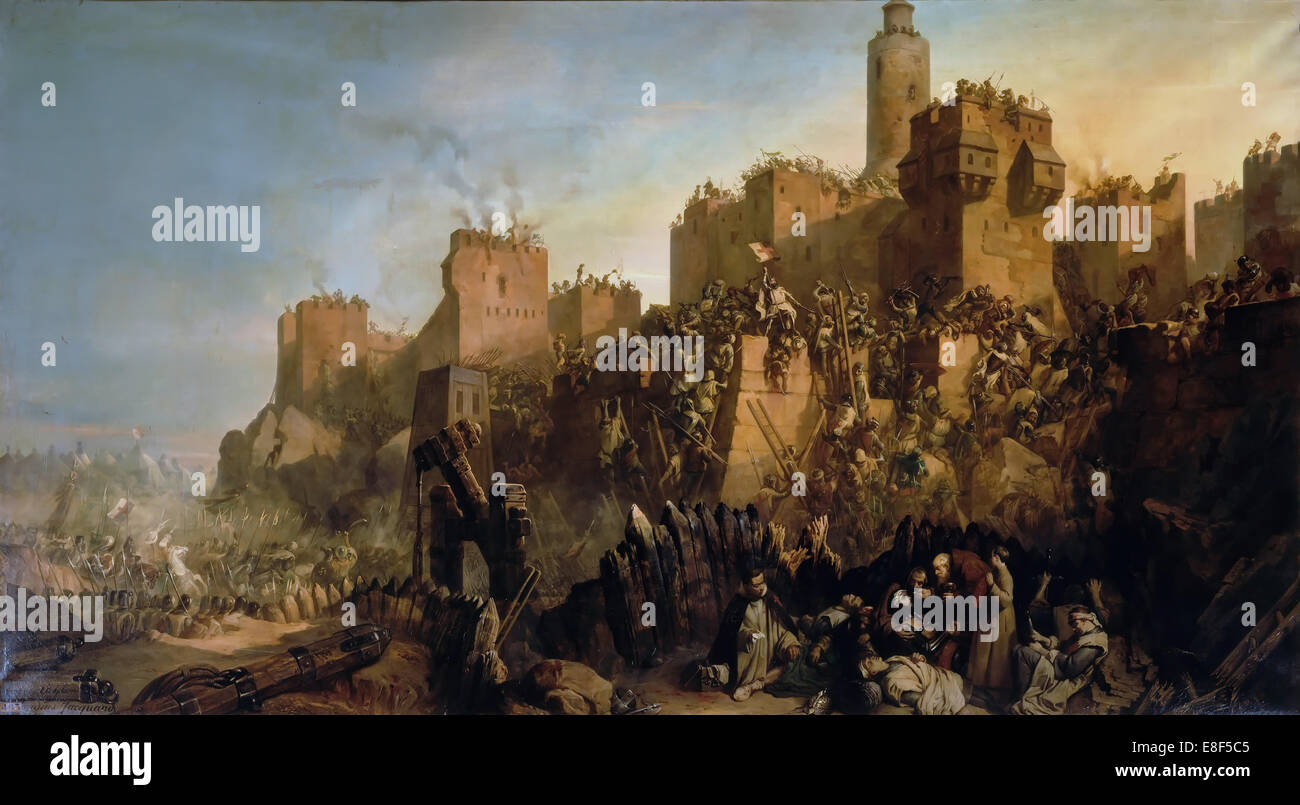 Die Eroberung von Jerusalem durch Jacques de Molay im Jahre 1299. Künstler: Jacquand, Claude (1803-1878) Stockfoto