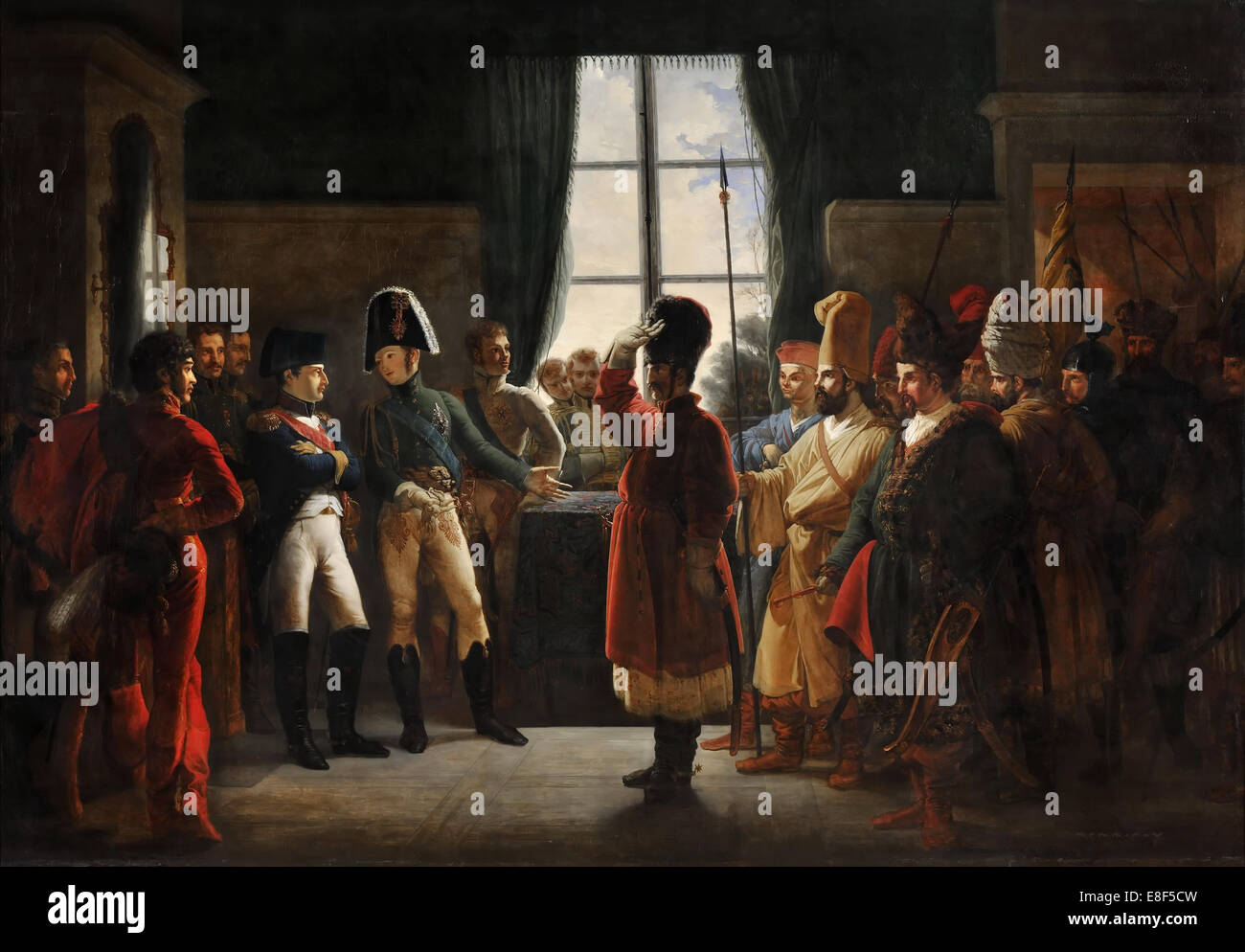 Zar Alexander I. die Kalmücken, Kosaken und Baschkiren der Russischen Armee präsentieren zu Napoleon I., Tilsit Artist: Pierre-Nolasque Bergeret, (1782-1863) Stockfoto