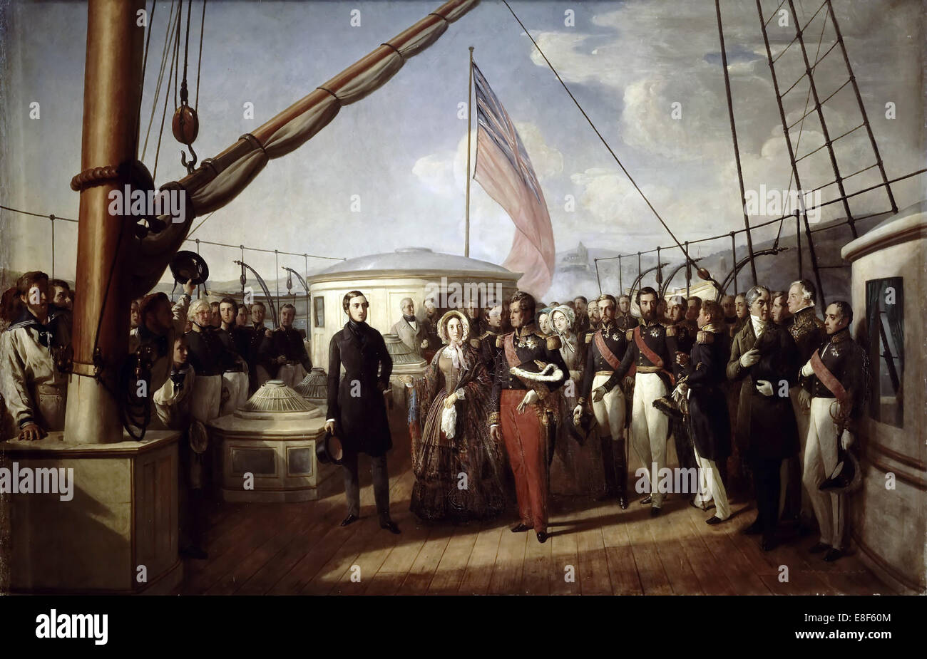 Queen Victoria bekam der König Louis Philippe ich an Bord der Königlichen Yacht, 2. September 1843. Artist: Biard, François-August (1798-1882) Stockfoto