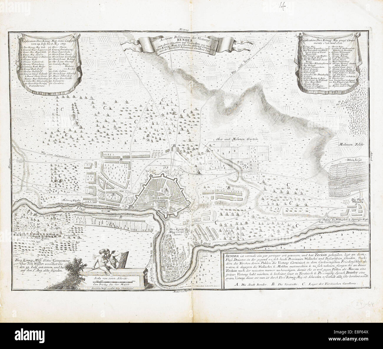 Karte der Festung von Bender. Künstler: Wolff, Jeremias (1663-1724) Stockfoto