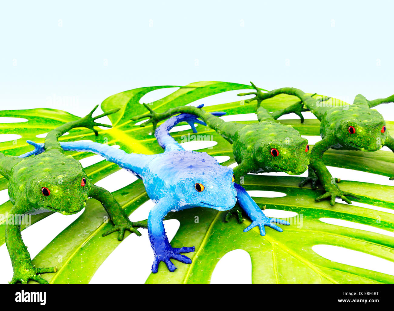 Blue Frog mit grünen Frösche auf Blatt Stockfoto