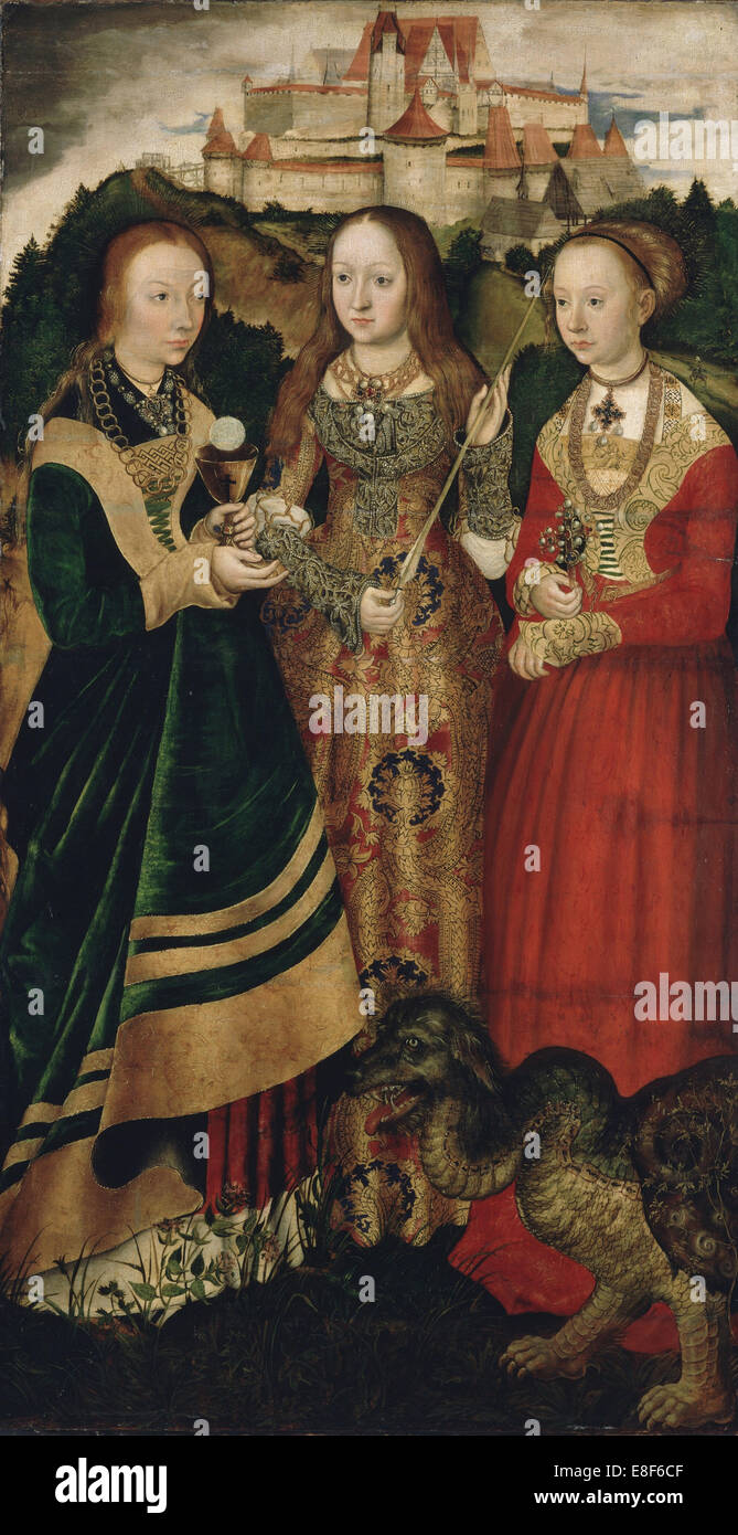 Altarbild mit dem Martyrium der Heiligen Katharina, rechter Flügel: Die Heilige Barbara, Ursula und Margaret Artist: Cranach, Lucas, der Ältere (1472-1553) Stockfoto