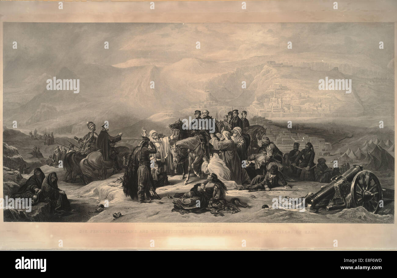 Die Verteidigung von Kars. Sir Fenwick Williams und die Offiziere seines Stabes Trennung mit den Bürgern von Artist: Barker, Thomas Jones (1815-1882) Stockfoto