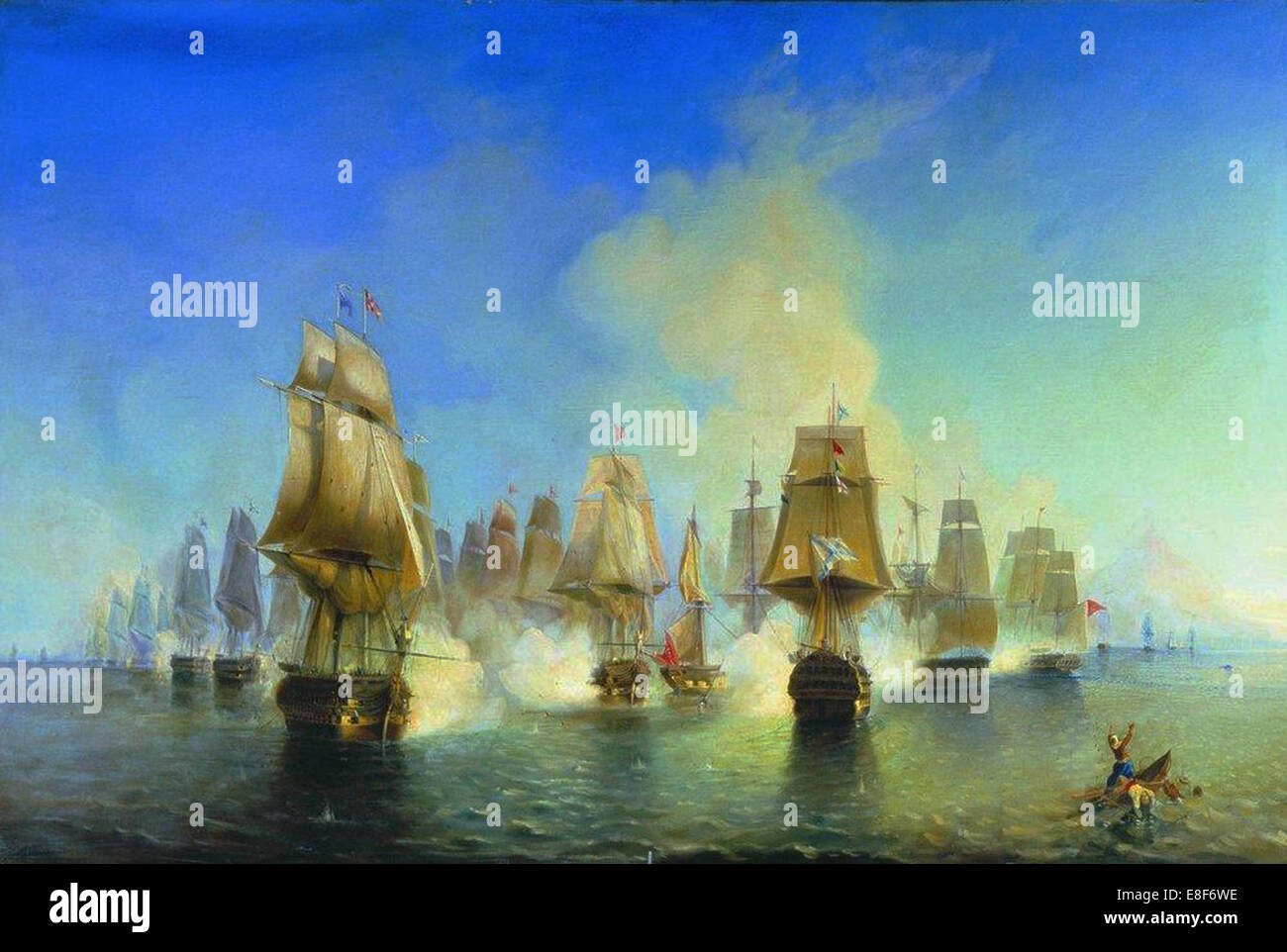 Das Marine Schlacht von Athos. Künstler: Bogolyubov, Alexei Petrovich (1824-1896) Stockfoto