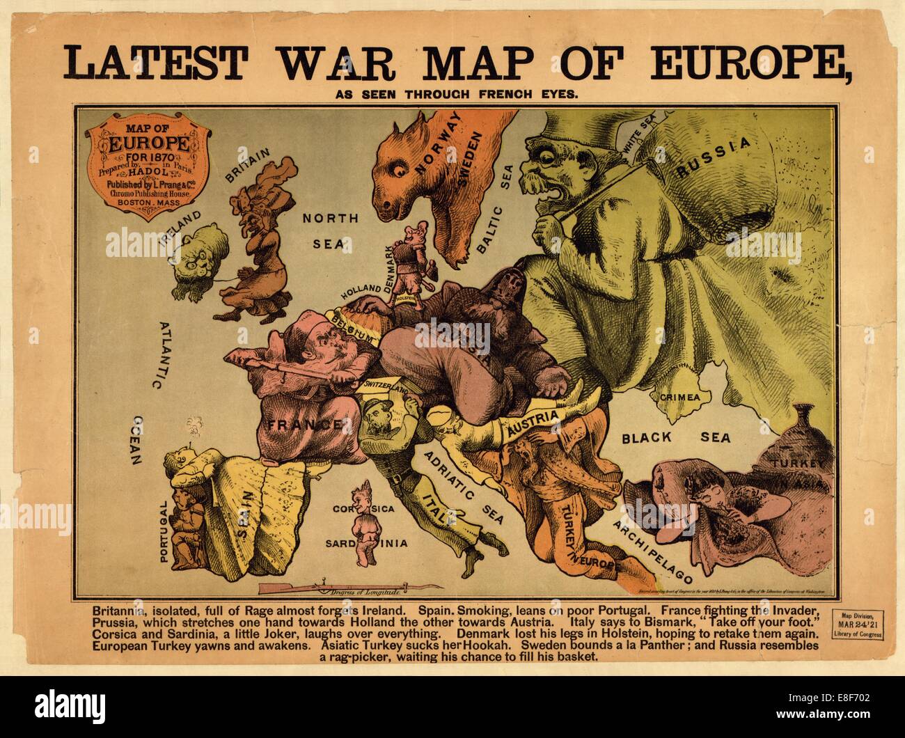 Neueste Krieg Karte von Europa: aus französischer Sicht. Künstler: Hadol, Paul (1835-1875) Stockfoto