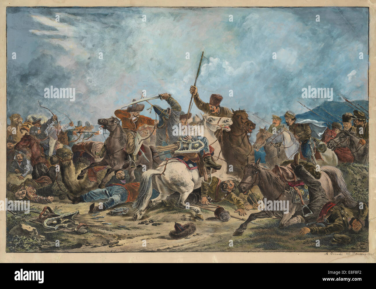 Schlacht zwischen den Kirgisen und Kosaken. Künstler: Orlowski (Orlovsky), Alexander Osipowitsch (1777-1832) Stockfoto
