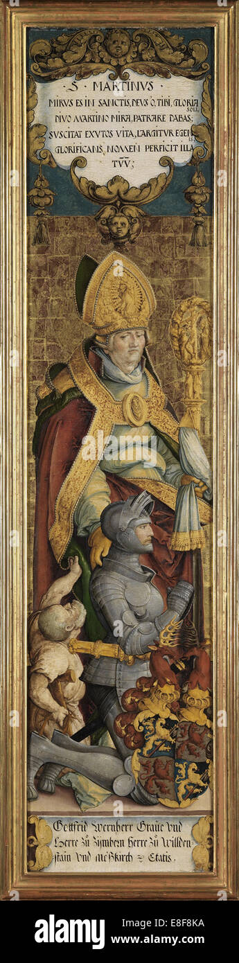 Saint Martin von Tours mit Gottfried Werner von Zimmern und ein Bettler. Künstler: Meister von Meßkirch (ca. 1500-1543) Stockfoto