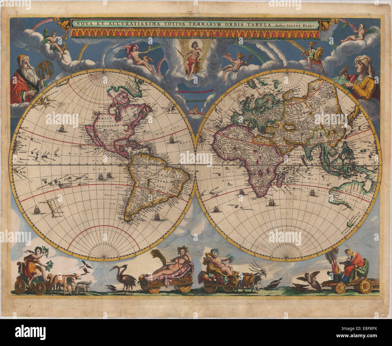 Doppelte Hemisphäre Weltkarte. Künstler: Blaeu, Joan (1596-1673) Stockfoto