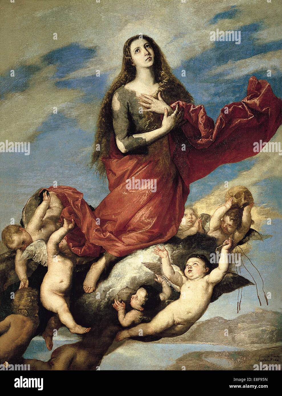 Maria Magdalena genommen bis zum Himmel. Künstler: Ribera, José de (1591-1652) Stockfoto