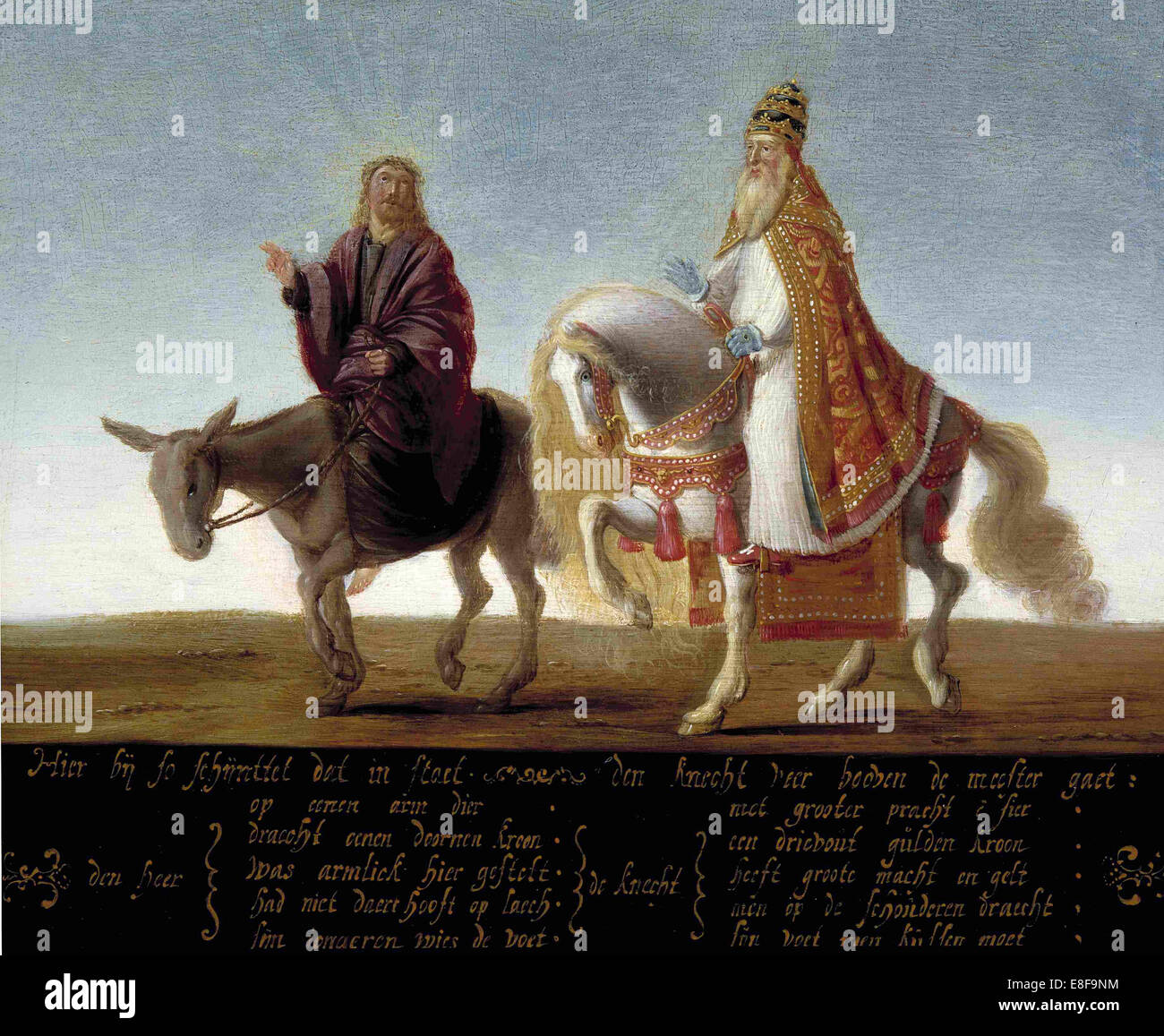 Christus auf einem Esel, der Papst auf dem Pferderücken. Künstler: anonym Stockfoto