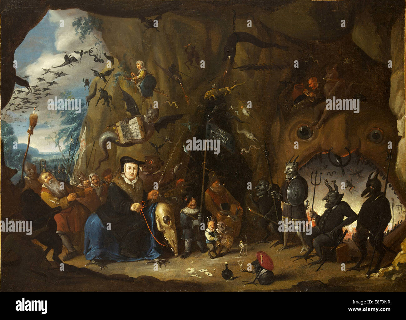Luther in der Hölle. Künstler: Heemskerk, Egbert van, der jüngere (1676-1744) Stockfoto