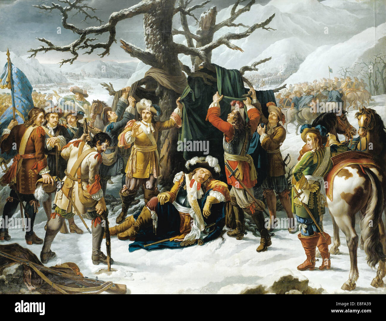 Maréchal de Turenne schläft am Vorabend der Schlacht von Turckheim. Künstler: Lebel, Charles-Jacques (aktive Anfang 19. Jh.) Stockfoto