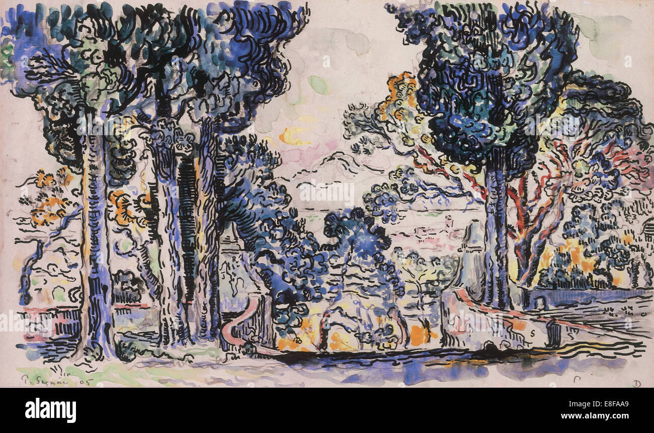 Zypressen in Sainte-Anne (SaintTropez). Künstler: Signac, Paul (1863-1935) Stockfoto