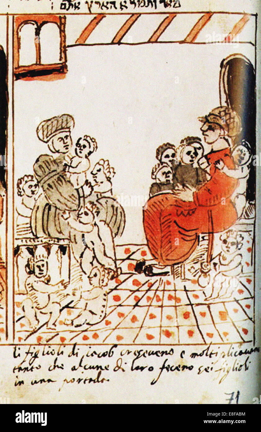 Die multiplikation der Söhne Israel in Ägypten. Der Codex Choumach (Bild Pentateuch von Moses dal C Artist: Del Castellazzo, Moise (Moses) (1460-1527 Stockfoto