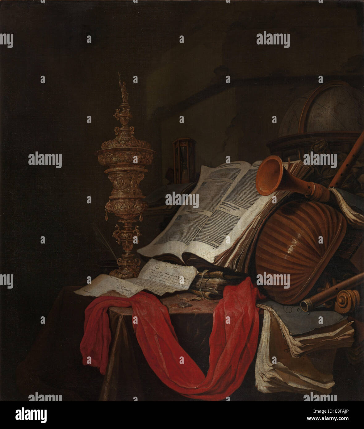 Stillleben mit Musikinstrumenten und Bücher (Vanitas). Künstler: Vermeulen, Jan (aktive 1638-1674) Stockfoto