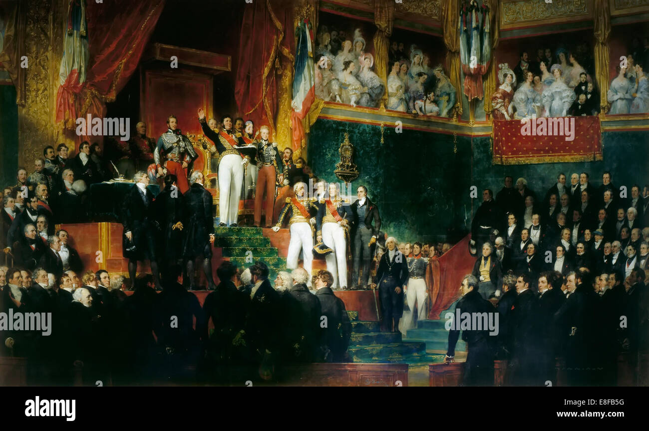 Louis-Philippe ich ist als König vor der Abgeordnetenkammer, 9. August 1830 vereidigt. Künstler: Devéria, Eugène (1805-1865) Stockfoto