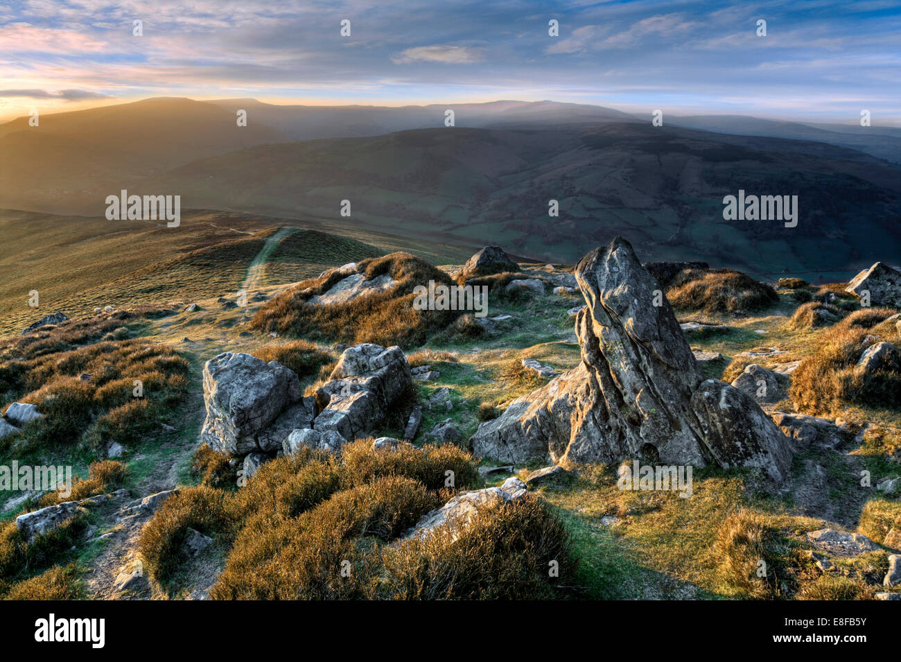 Blick nach Nordwesten vom Zuckerhut, Abergavenny, South Wales. Stockfoto