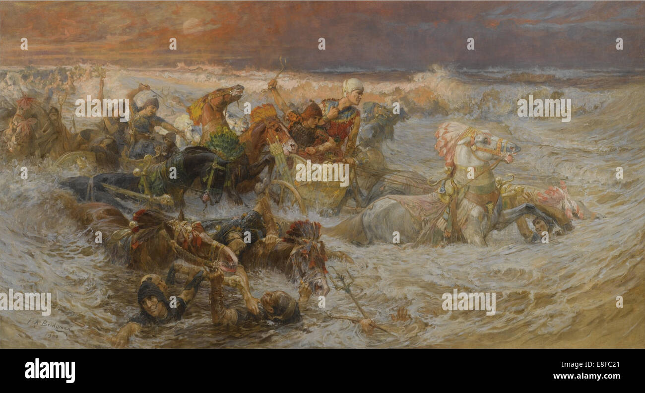 Pharaos Heer durch das Rote Meer verschlungen. Künstler: Bridgman, Frederick Arthur (1847-1928) Stockfoto