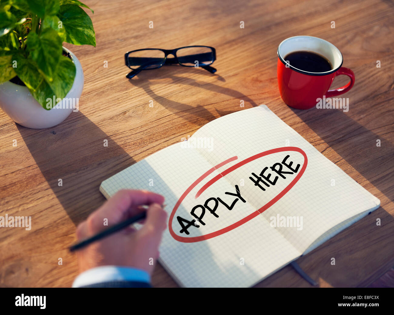 Hand mit einem Hinweis und ein Wort gelten hier Stockfoto