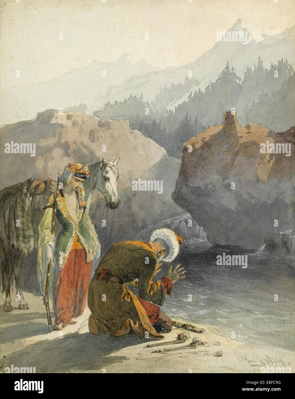 Das Gebet (aus der Serie Scènes du Kaukasus). Künstler: Zichy Mihály (1827-1906) Stockfoto