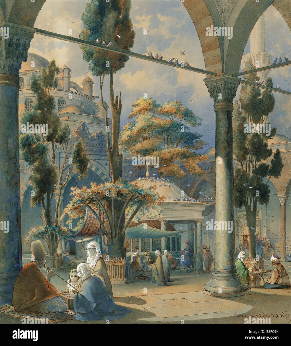 Hof des Sultans Bayezid Moschee in Konstantinopel. Künstler: Preziosi, Amedeo (1816-1882) Stockfoto