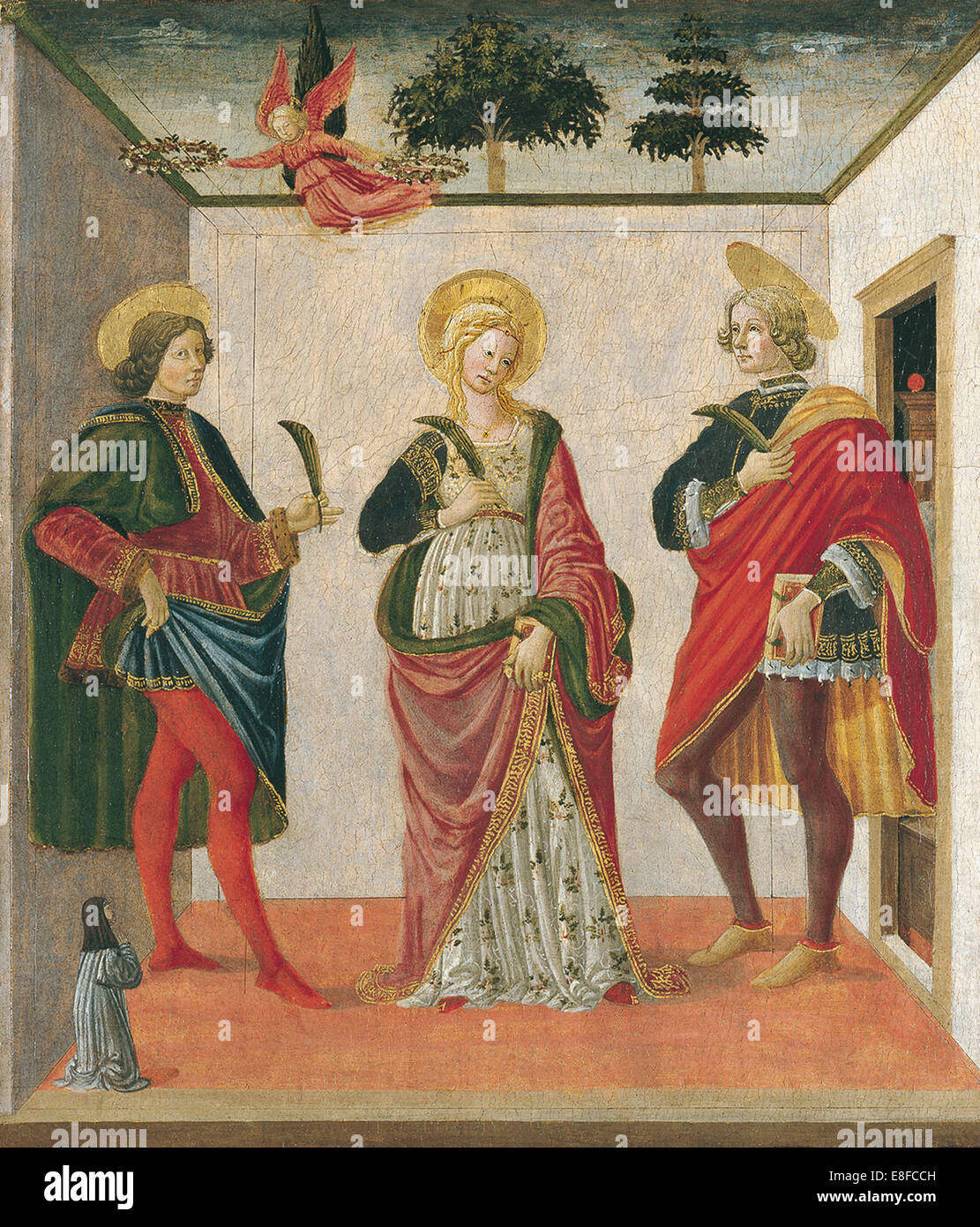 Saint Cecilia zwischen Saint Baldrian und St. Tiburtius mit einem Spender. Künstler: Botticini, Francesco (1446-1497) Stockfoto