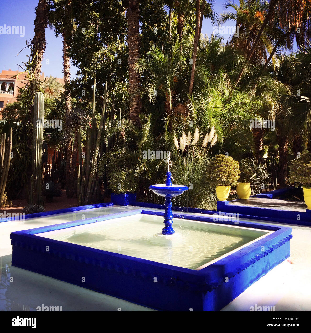 Marokko, Marrakesch, Bleu Fountain im Jardin Majorelle Stockfoto