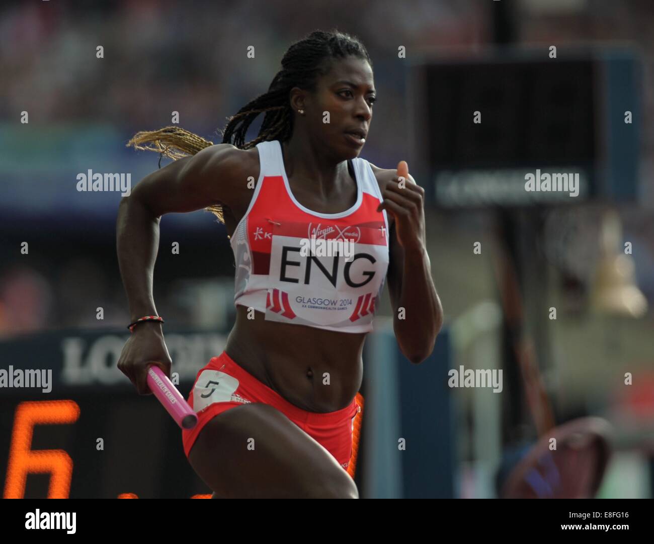 Christine Ohuruogu (ENG). Womens 4x400m. Leichtathletik - Hampden Park - Glasgow - UK - 08.01.2014 - Commonwealth Games - Glasgow 201 Stockfoto