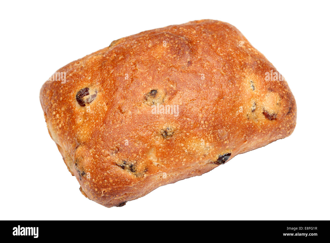 Brot Brötchen mit Rosinen und Korinthen isoliert auf weiß Stockfoto