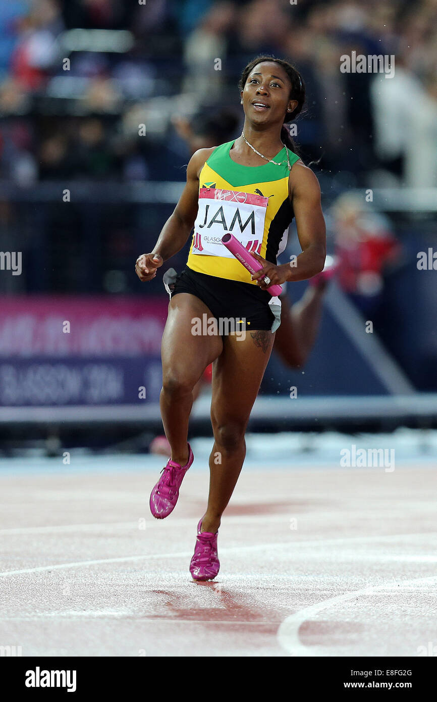 Shelly-Ann Fraser-Pryce. Jamaika-Goldmedaille. Nigeria Silbermedaille und England Bronze-Medaille - Frauen 4 x 100-Meter-Finale. Leichtathletik- Stockfoto