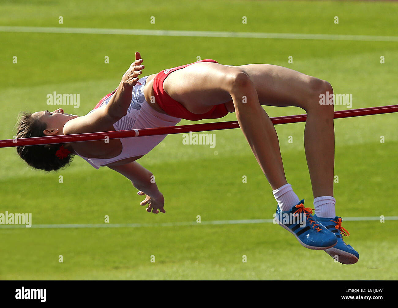 Isobel Pooley (GER) gewinnt die Silbermedaille - Womens Hochsprung Finale. Leichtathletik - Hampden Park - Glasgow - UK - 08.01.2014- Stockfoto