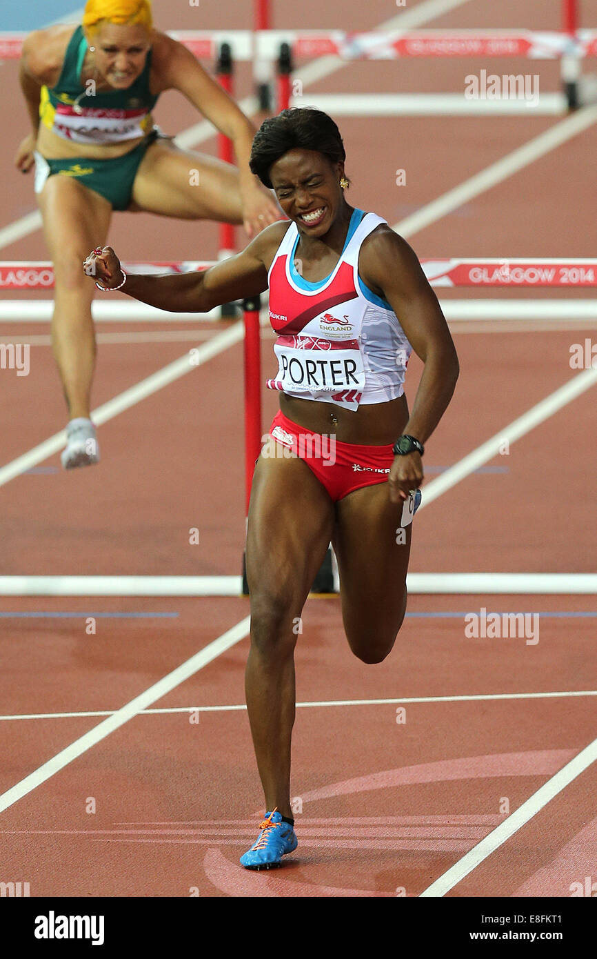 Tiffany Porter (ENG) die Silbermedaille. Frauen 100m Hürden. Leichtathletik - Hampden Park - Glasgow - UK - 08.01.2014 - Commonwealth Gam Stockfoto