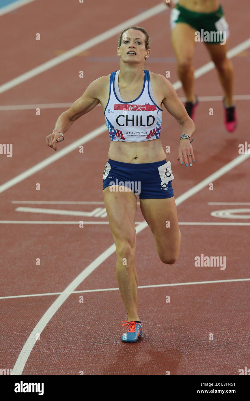 Eilidh Kind (SCO) gewinnt die Silbermedaille und feiert - Frauen 400m Hürden Finale. Leichtathletik - Hampden Park - Glasgow - UK Stockfoto