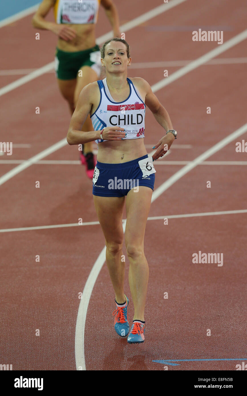 Eilidh Kind (SCO) gewinnt die Silbermedaille und feiert - Frauen 400m Hürden Finale. Leichtathletik - Hampden Park - Glasgow - UK Stockfoto