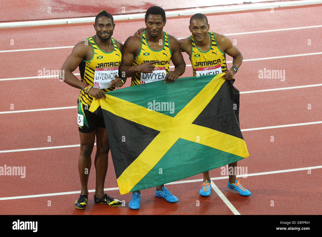 Clean Sweep für Jamaika! Rasheed Dwyer (JAM) gewinnt die Goldmedaille. Warren Weir(JAM) Silber Medaille und Jason Livermore (Marmelade) Bronze Stockfoto