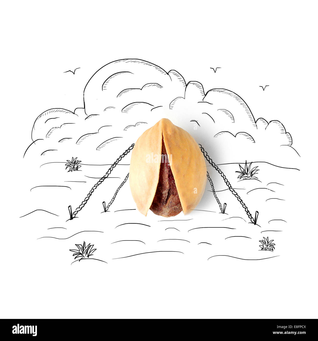 Konzeptionelles Zelt in ländlicher Landschaft Stockfoto