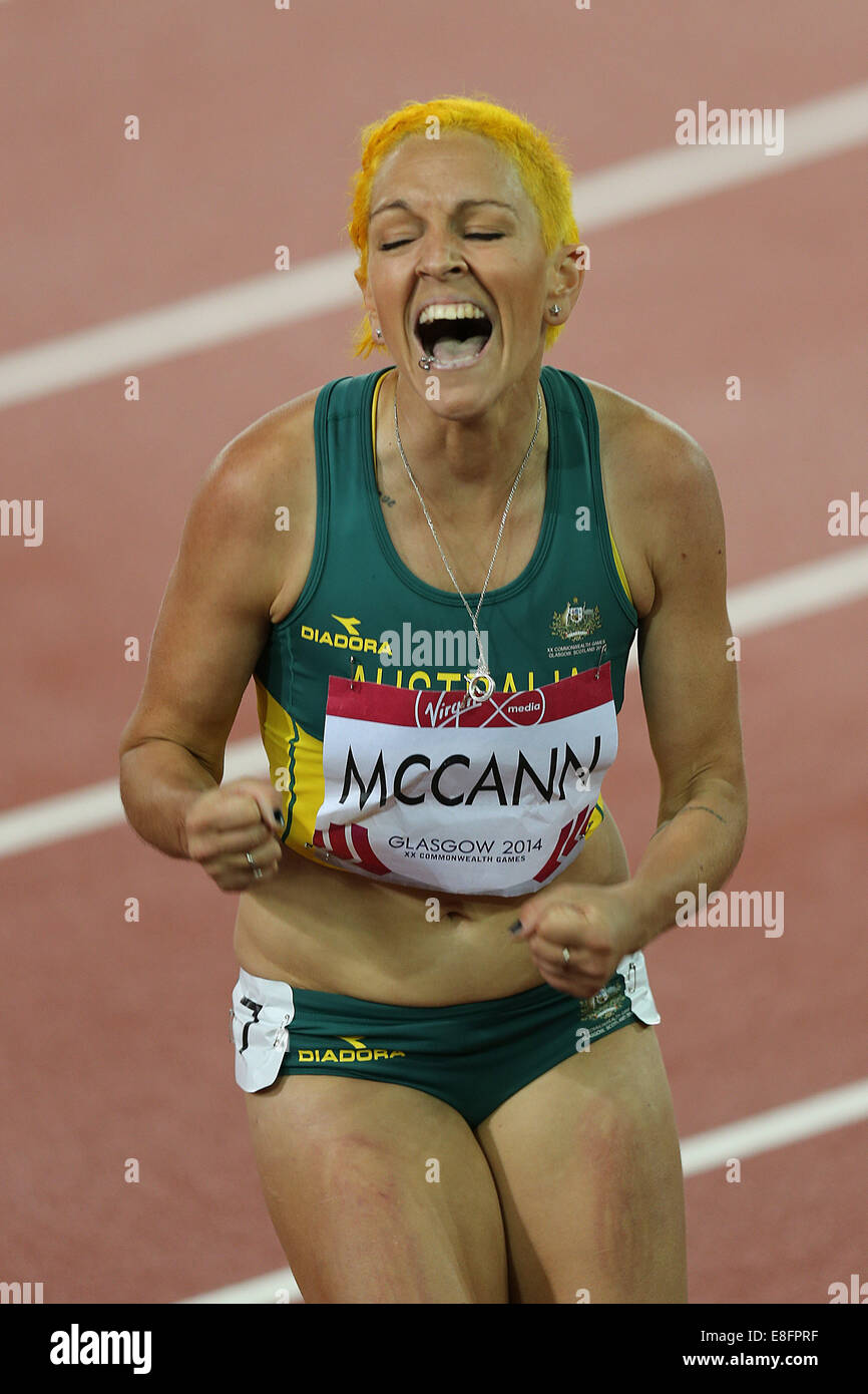 Shannon McCann (AUS) qualifiziert aus Runde 1, Heat 3 - Frauen 100m Hürden. Leichtathletik - Hampden Park - Glasgow - UK - 31.07.2014 Stockfoto
