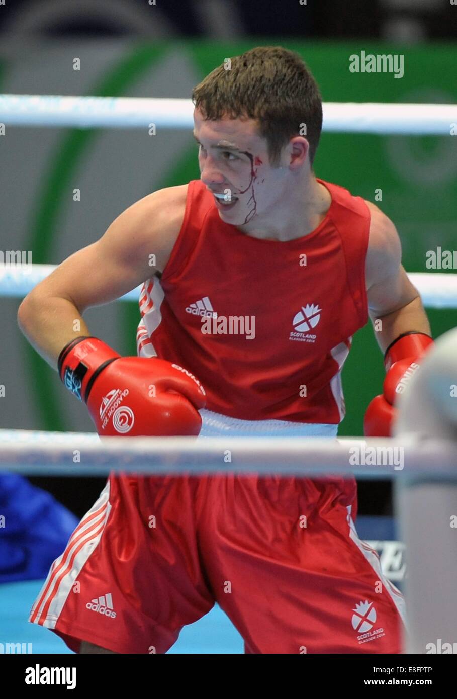 Reece McFadden (SCO, rot). Herren 52 kg Boxen - SSE Hydro - Glasgow - UK - 08.01.2014 - Commonwealth Games - Glasgow 2014 Stockfoto