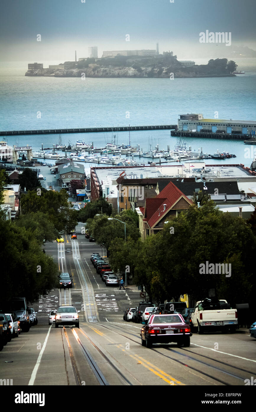 Stadtbild und Alcatraz Island, San Francisco, Kalifornien, USA Stockfoto