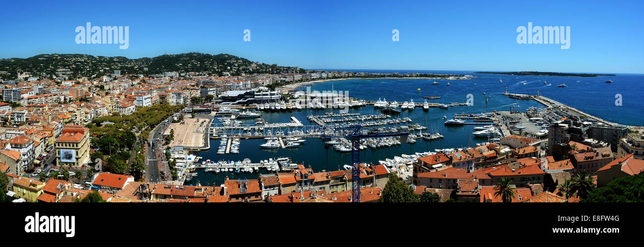 Panoramablick auf Hafen, Cannes, Frankreich Stockfoto