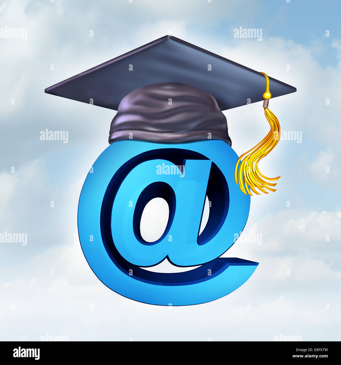 Internet-Ausbildungskonzept als drei dimensionale Bild ein kaufmännisches und-Zeichen mit einer Graduierung Mörtel Mütze als Symbol der neuen Onli Stockfoto