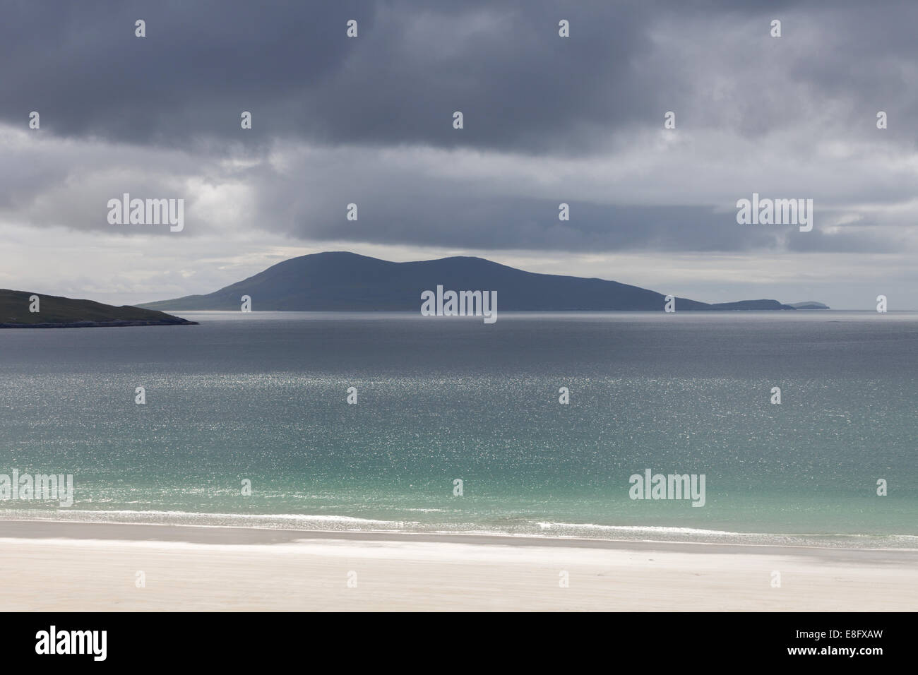 Luskentyre Strand Gewitterhimmel Isle of Harris, Schottland Stockfoto