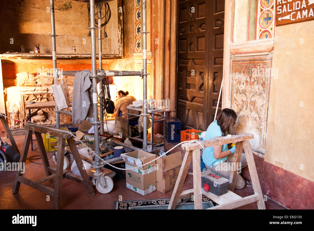 Restaurierung, Nuestra Señora de Guadalupe Kloster UNESCO-Weltkulturerbe, Guadalupe, Caceres Stockfoto